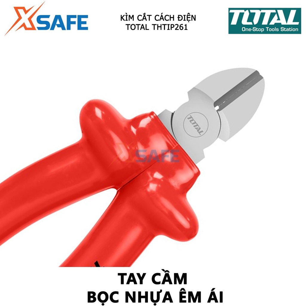 Kìm cắt cách điện TOTAL THTIP261 | kềm cách điện Kích thước 6&quot;/ 160mm, kiểm tra 10000V cắt, kẹp, tuốt các loại dây cáp