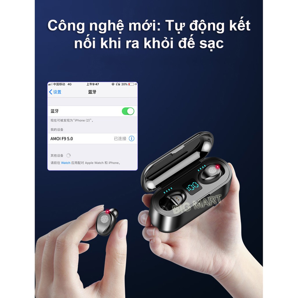 [1 ĐỔI 1] Tai Nghe Bluetooth 5.0 Amoi F9 Cảm ứng Chống Nước Lọc Tiếng Ồn