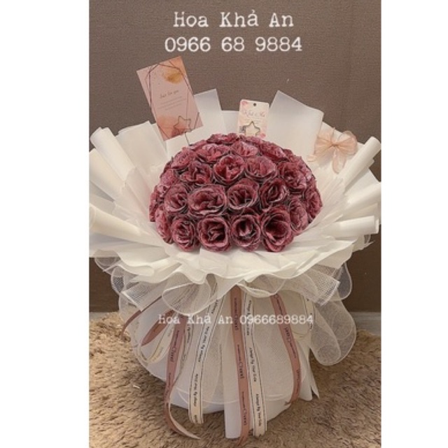 [Tặng vương miện] Hoa nhũ bó 50 bông siêu to, viết chữ theo yêu cầu. Có Nowship nội thành. Hoa sinh nhật, kỷ niệm