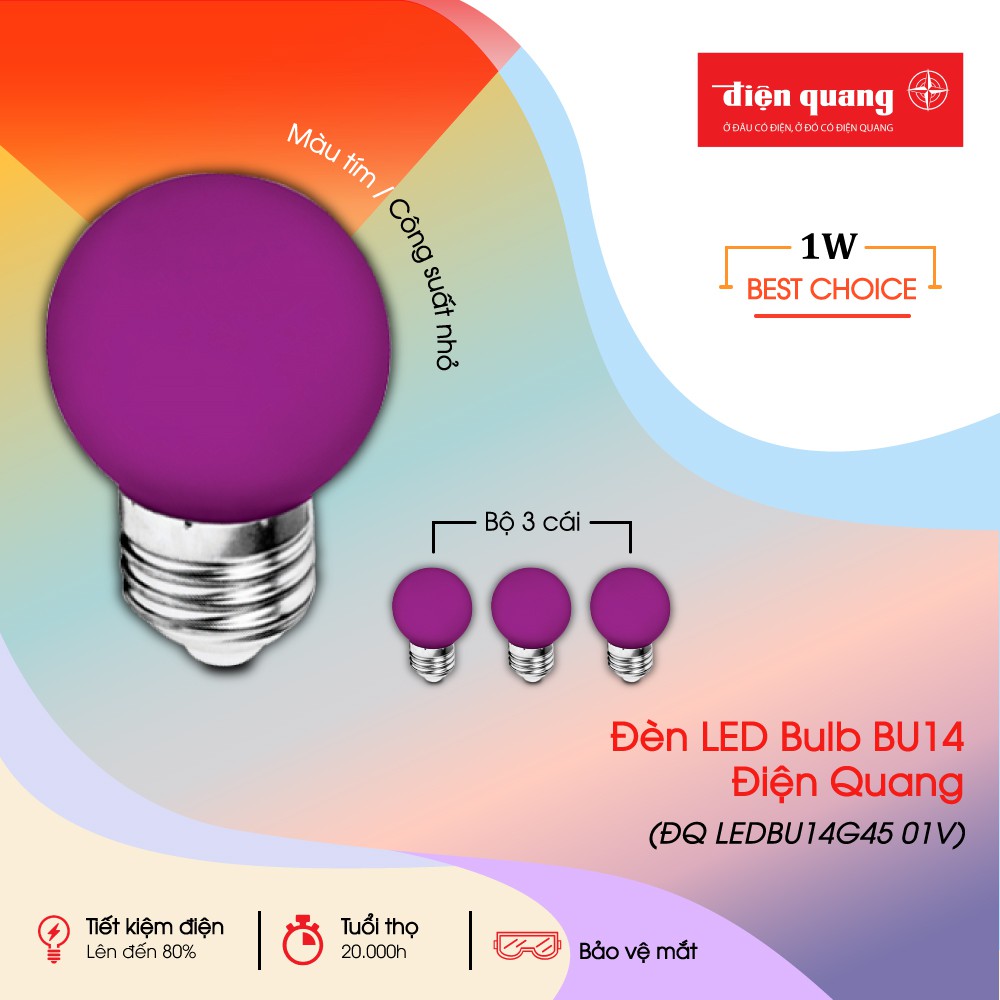 [Mã LIFE2410K giảm 10K đơn 20K] Đèn LED Bulb Điện Quang ĐQ LEDBU14G45 01V (1W Tím)