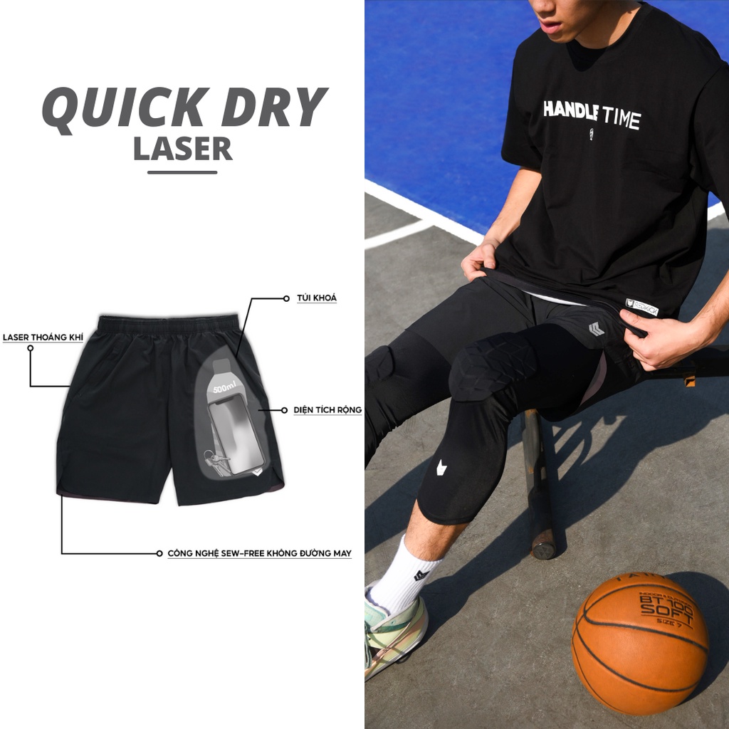 Quần thể thao nam Laser Short có túi khóa Nhanh khô thoáng mát Tập Gym chơi Bóng Rổ Tennis Chạy Bộ