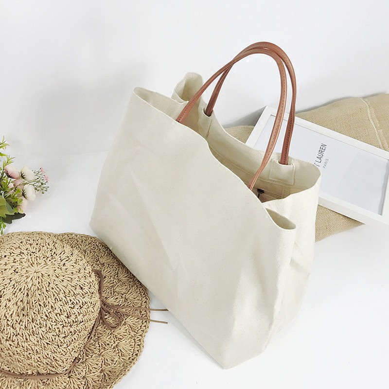 Túi Xách Canvas Sức Chứa Lớn Có Khóa Kéo Thời Trang Hàn Quốc Cho Nữ