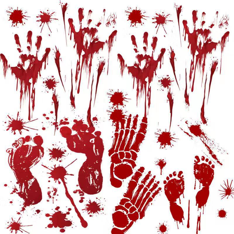 Miếng dán trang trí cửa kính/sàn nhà/tường hình bàn tay dính máu chống thấm nước có thể tháo rời cho ngày halloween