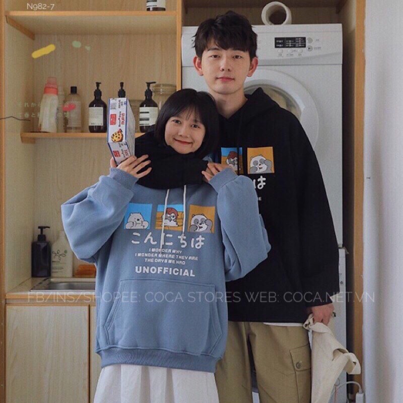 Áo Hoodie Chữ Nhật Form Rộng Tay Bồng Unisex