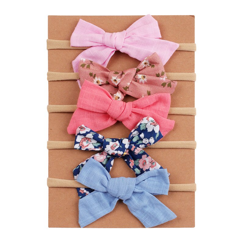 Set 5 Băng Đô Vải Lanh Mềm Mại Co Giãn Dành Cho Bé Gái Sơ Sinh