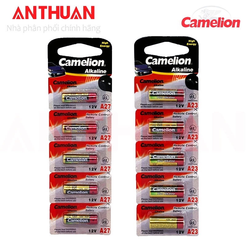 Pin A23 / A27 12V Alkaline điều khiển cửa cuốn, chuông điện, chìa khoá ô tô 23A / 27A Camelion-vỉ 5 viên