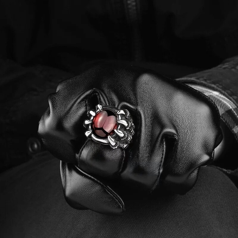 Nhẫn Đính Đá Hồng Ngọc Đen Phong Cách Gothic Thời Trang Cho Nam