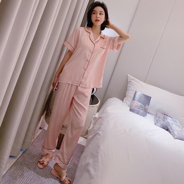 [Mã SMA071008 hoàn 10K xu đơn 0Đ] Bộ đồ pijama lụa cao cấp❣️bộ ngủ lụa quần dài-áo cộc (tơ lụa Quảng Châu) | BigBuy360 - bigbuy360.vn