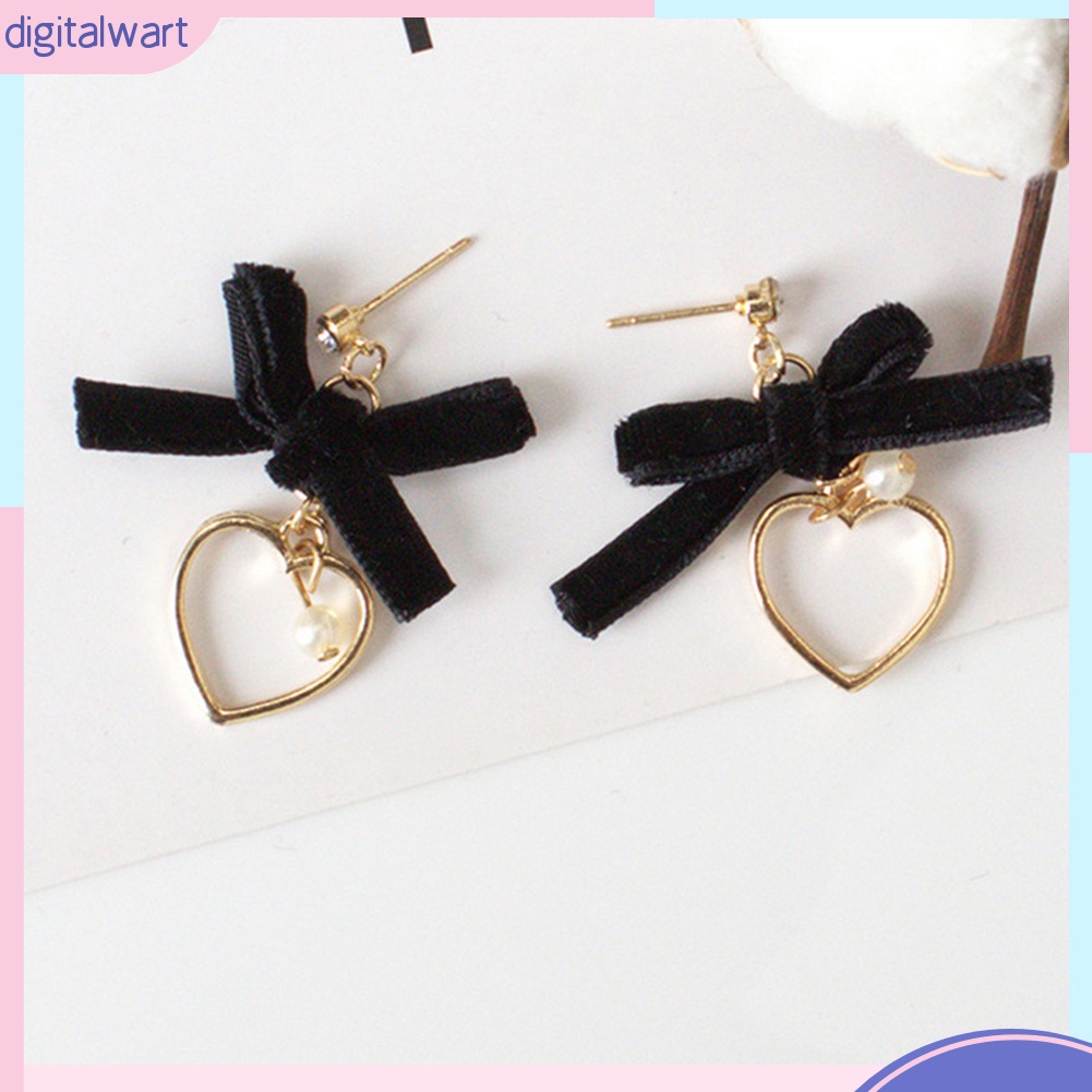 Đôi khuyên tai phối nơ và trái tim rỗng thời trang cho nữ