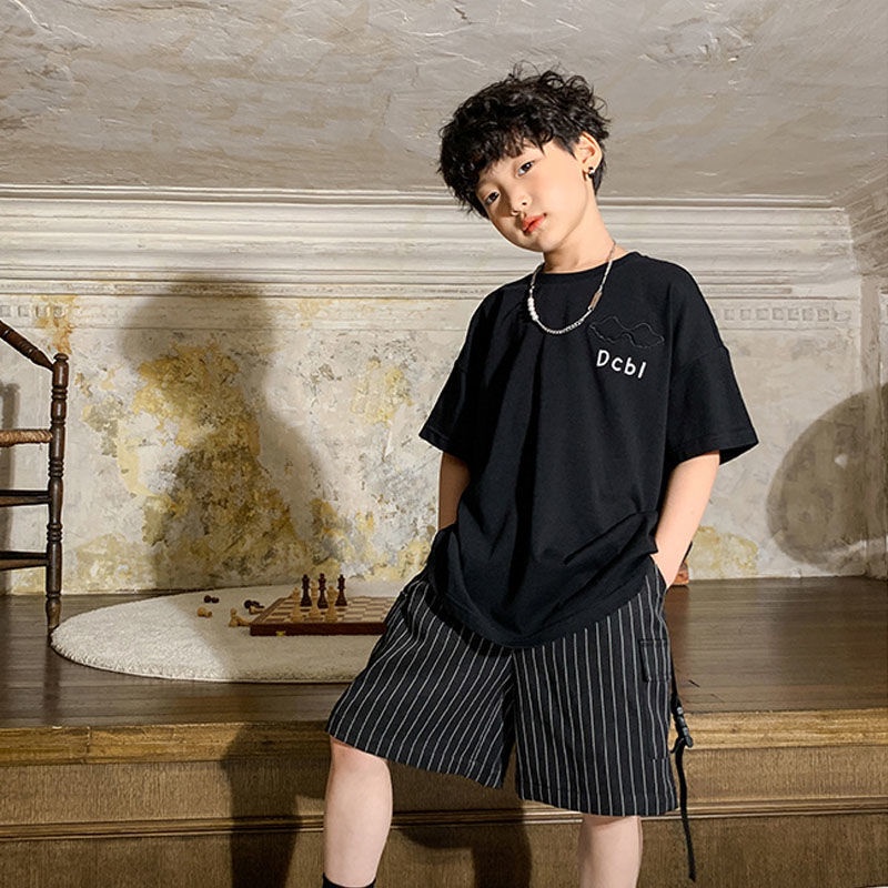 Áo Thun Tay Ngắn Màu Đen Chất Liệu Cotton Mỏng Thời Trang Mùa Hè Dành Cho Bé Trai 2022