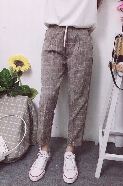 Quần baggy caro nữ
