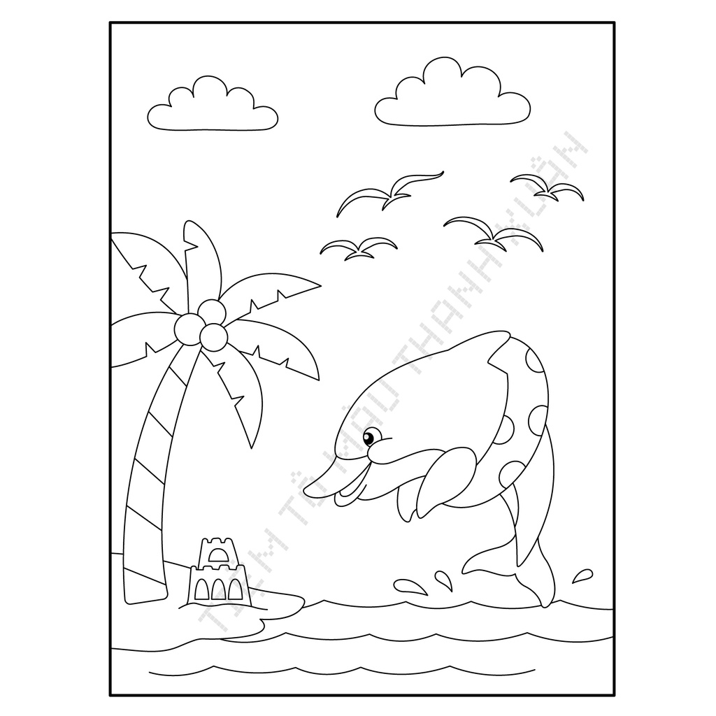 Set 10 Tờ Tranh Tô Màu Hình Cá Heo Dolphin Tô Màu Sáp, Màu Chì - Tiệm Tô Màu Thanh Xuân