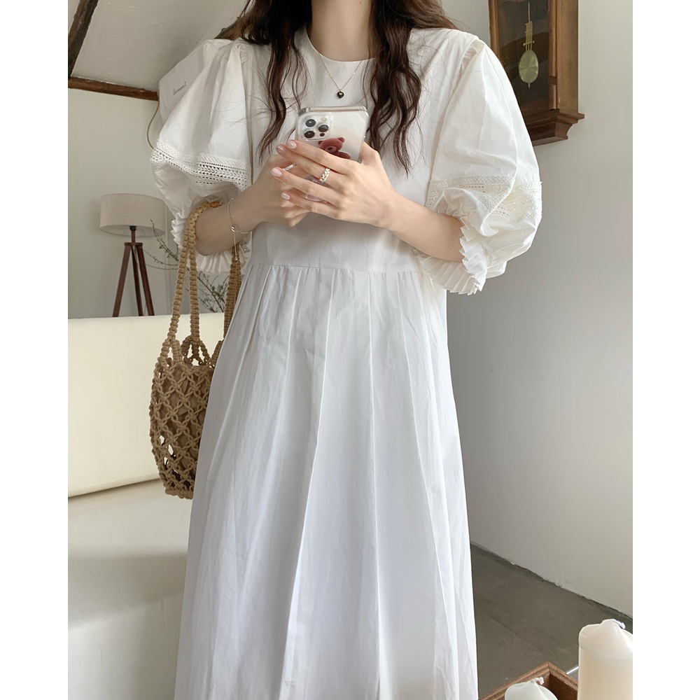 Đầm Ren Lưng Cao Ngắn Tay Thời Trang Đơn Giản 49530