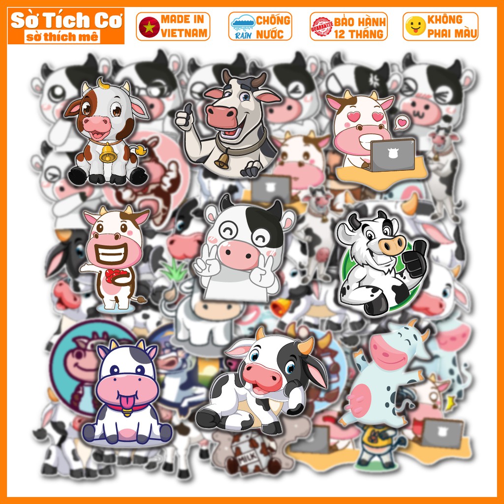Sticker Bò sữa chống nước sticker dán laptop, điện thoại, đàn guitar, mũ bảo hiểm, vali. MSP: NP03