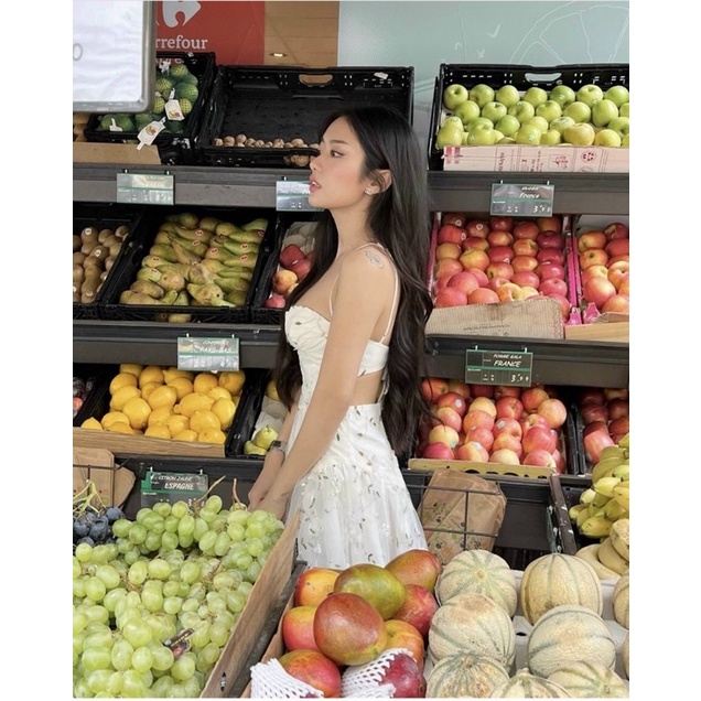 SET ĐẦM 2S HOA CÚP NGỰC CUTOUT LƯNG KÈM KHOÁC CROP TRẮNG