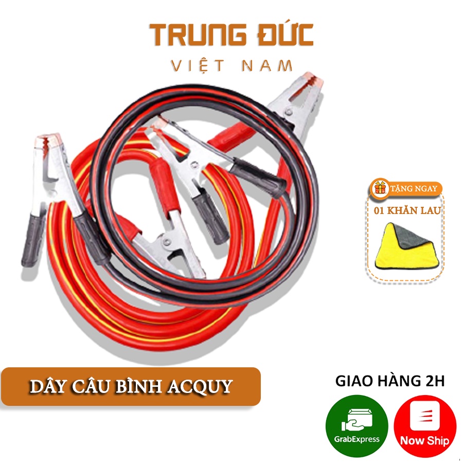 Dây câu bình Ắc Quy 1000A TRUNGDUCVN kích thước 3 mét lõi đồng siêu to, có kẹp cách điện giúp kích điện Ắc Quy cứu hộ