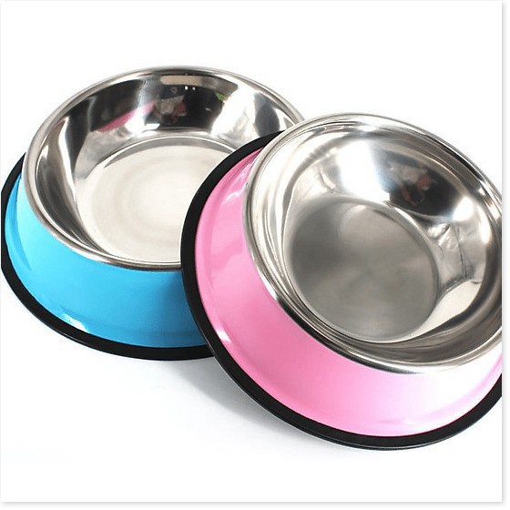 Bát / chén ăn inox chống lật dành cho chó mèo gồm 2 loại bát inox chó sơn màu và bát inox mèo không màu