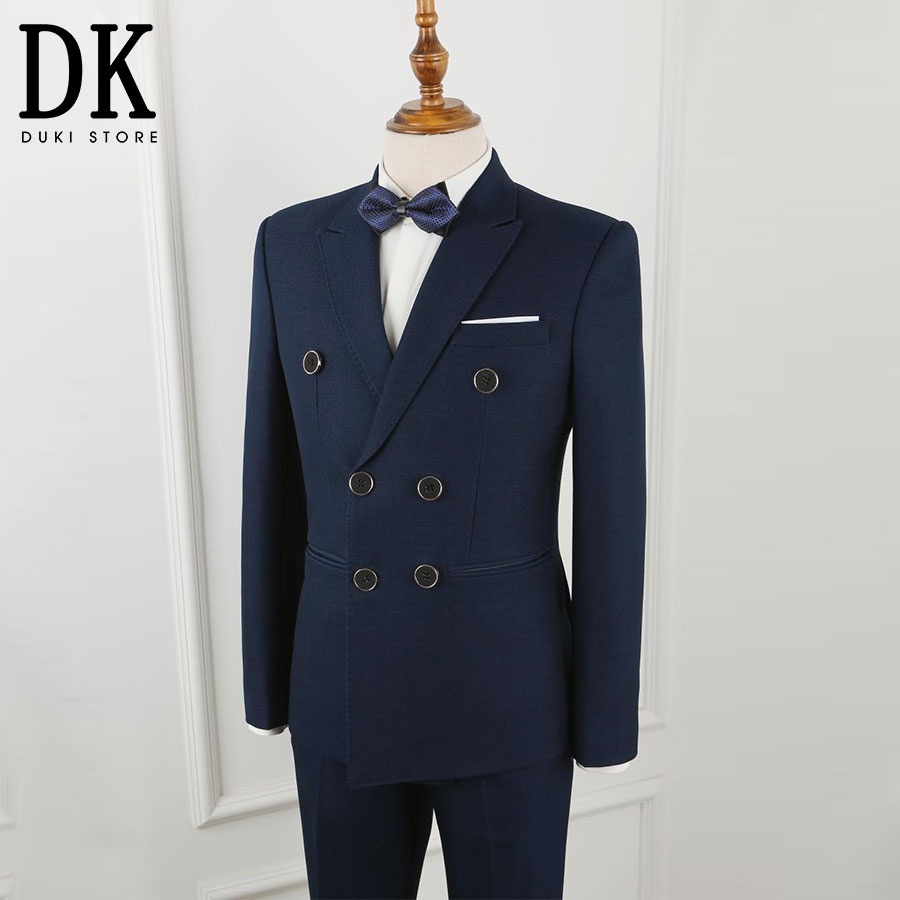 Hàng cao cấp | Bộ vest nam 6 nút màu xanh đen đột viền sang trọng DKE0027 - DUKI STORE