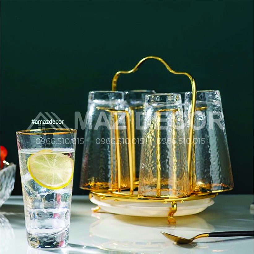 [SỈ] KHAY ÚP CỐC, ÚP LY HỢP KIM MẠ VÀNG KÈM KHAY CÓ ĐĨA HỨNG NƯỚC CAO CẤP SANG TRỌNG ĐẸP HÌNH VUÔNG HÌNH TRÒN