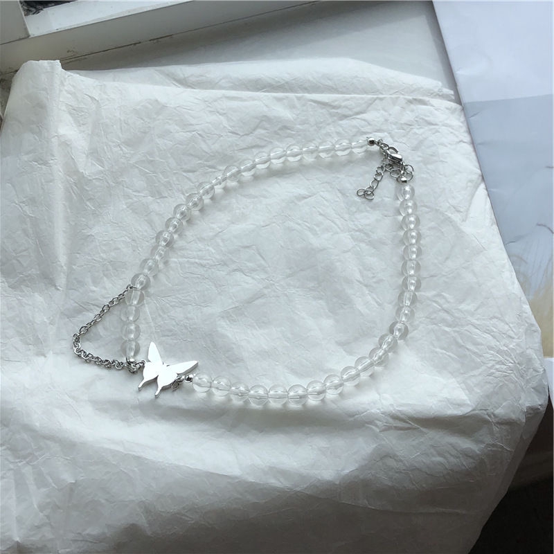 Dây Chuyền Mặt Hình Bướm Trong Suốt Đính Pha Lê Phong Cách Harajuku Hàn Quốc 22308