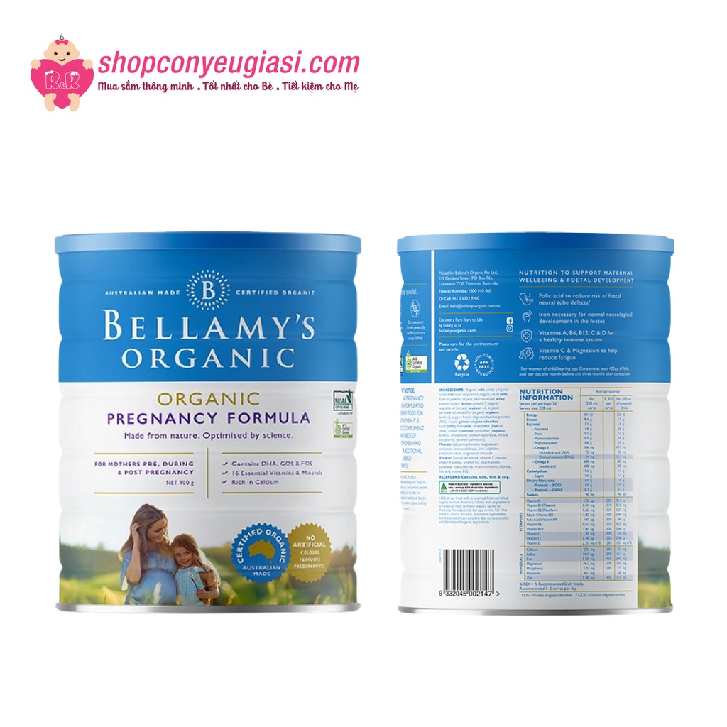 Sữa Công Thức Hữu Cơ Cho Mẹ Mang Thai và Cho Con Bú Bellamy's Organic