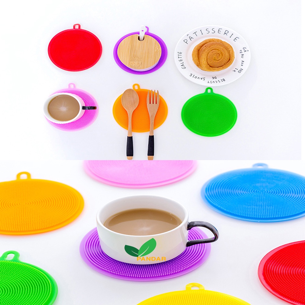 Miếng rửa bát silicon đa năng,rửa chén bát,cọ rửa trái cây,củ quả,lót nồi xoong,chống nóng,lót cốc,nhỏ gọn PANDAR