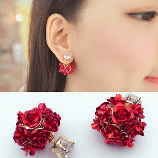 Khuyên tai hoa hồng 2 mặt đính đá Zircon