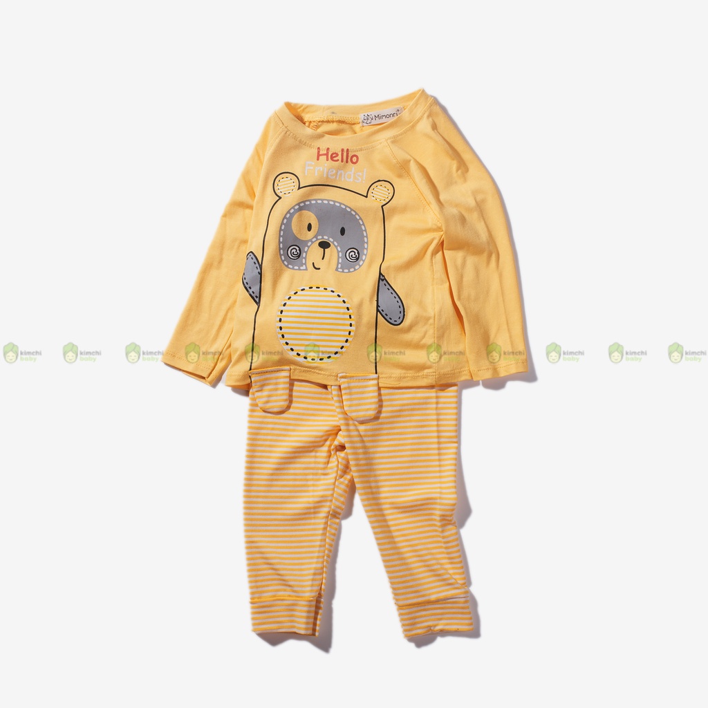 Bộ Dài Tay Thun Lạnh Cho Bé Trai, Bé Gái KIMCHIBABY Hoạ Tiết Gấu Kẻ, Đồ Bộ Mặc Nhà Cho Bé Thu Đông KWTD2206