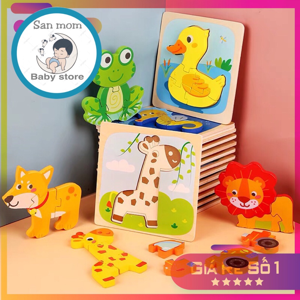 Đồ Chơi Cho Bé, Đồ Chơi Gỗ Tranh Ghép 3D Cho Bé Tập Tư Duy Hình Ảnh, Màu Sắc, Con Vật, Phù Hợp Cho Bé 1 Tuổi Trở Lên