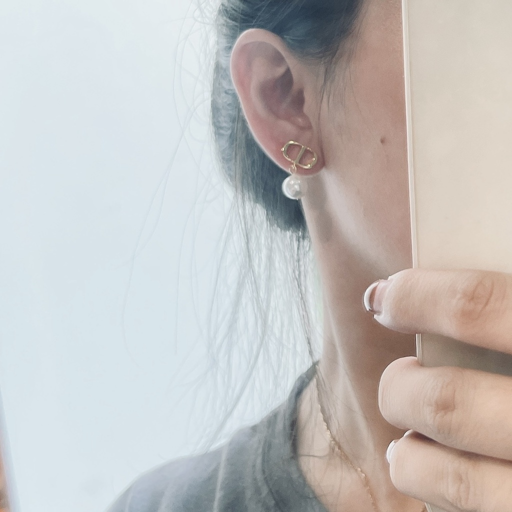 Bông tai đính ngọc trai hình CD thời trang cho nữ Dor 2021 S925