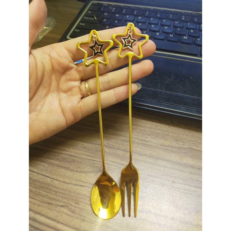 Thìa nĩa decor xinh  thép không gỉ,thìa cà phê,nĩa hoa quả.tạo hình trái tim,ngôi sao