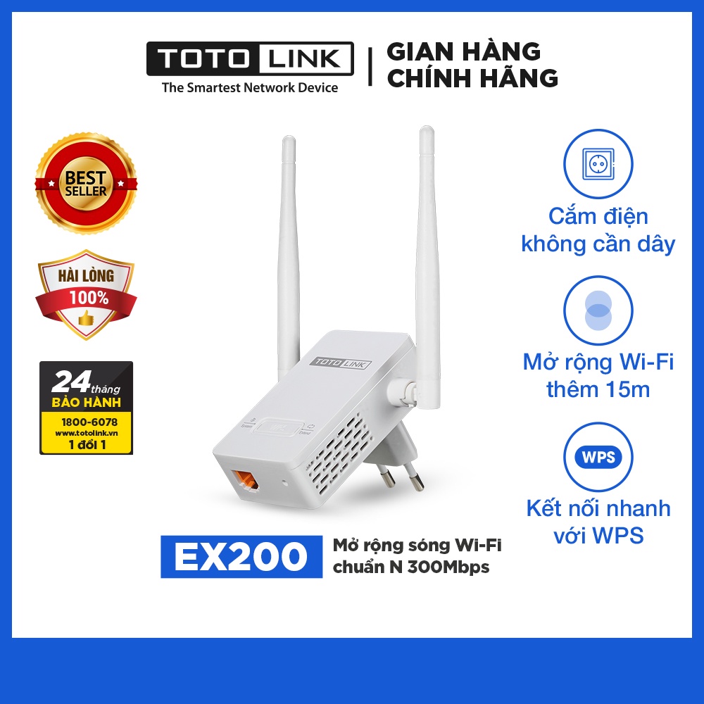 Bộ Kích Sóng Wifi Repeater 300Mbps Totolink Ex200 - bộ thu phát sóng wifi Totolink Hàng chính hãng