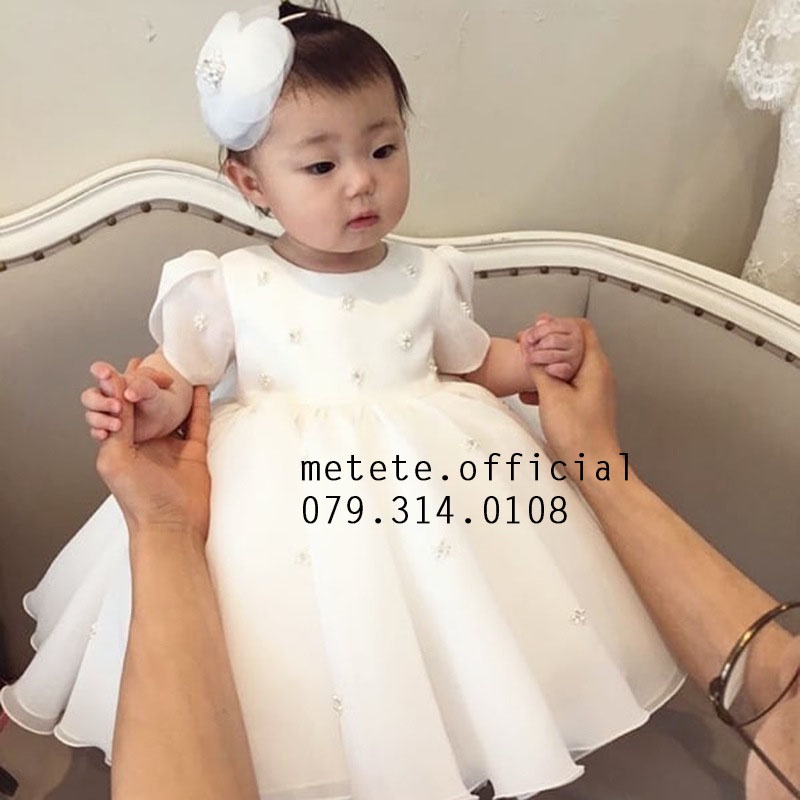 Váy đầm xòe thôi nôi, đầy tháng bé gái phong cách công chúa kết hạt siêu bồng bềnh Doris !