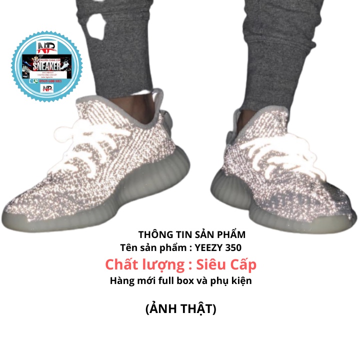 Giày thể thao Sneaker yeezy 350 phản quang dây và full phản quang soi boost sáng+ Fullbox