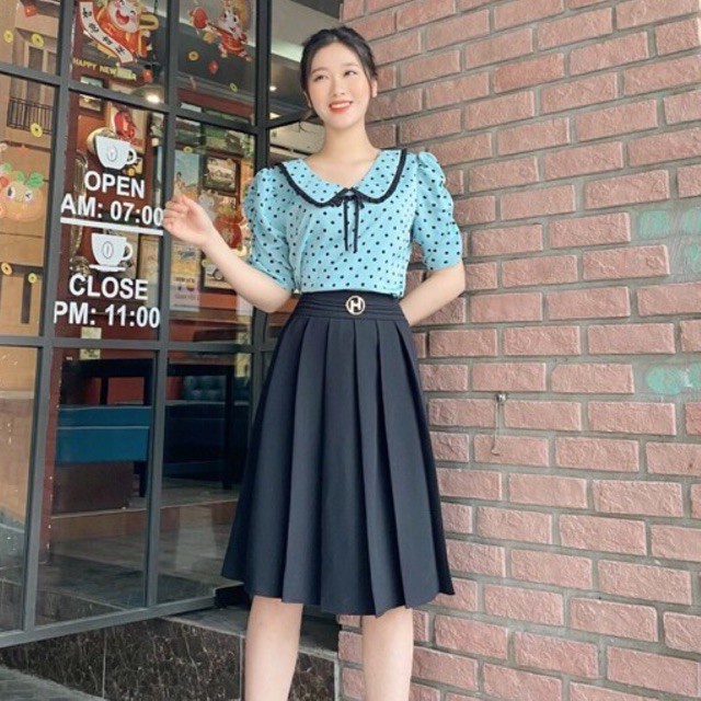 [ ẢNH THẬT] Áo sơ mi nữ chấm bi/ áo công sở nữ màu kem chất vải đẹp/ tay bồng chấm bi
