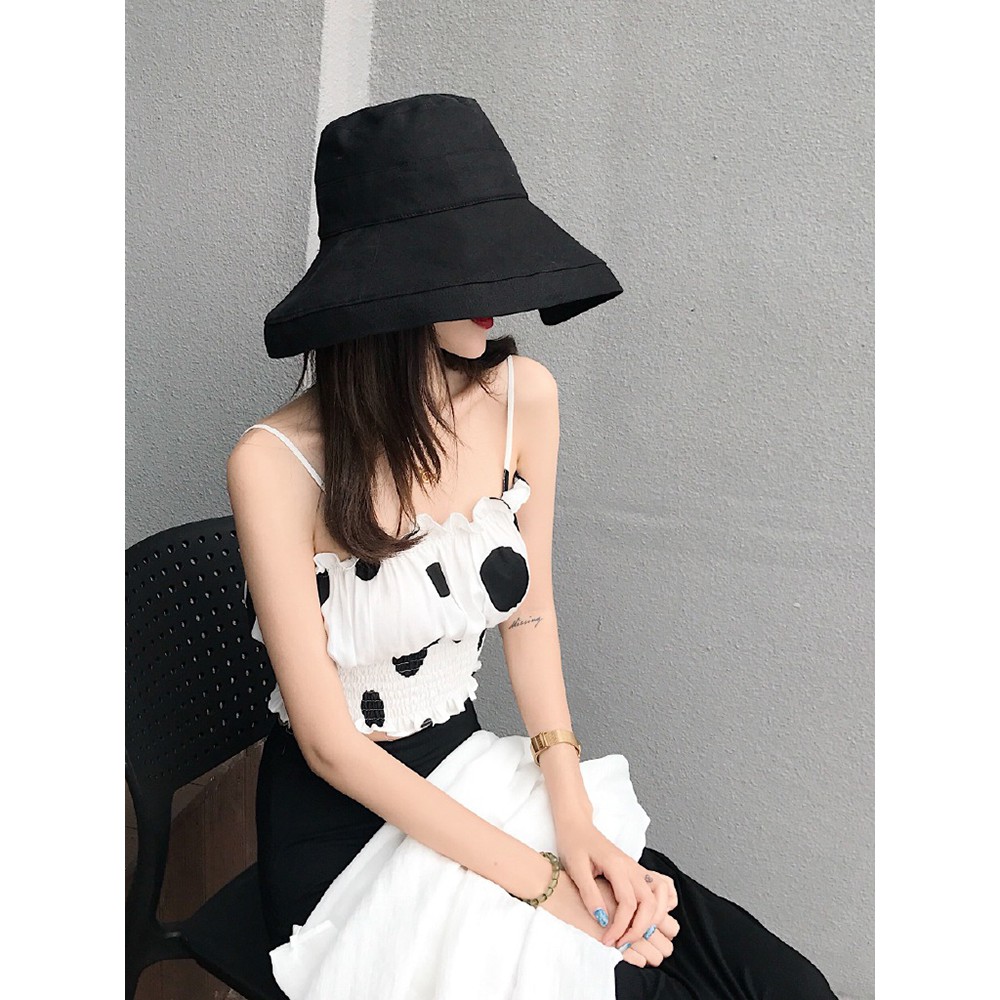 Nón tai bèo vành rộng trơn màu chống nắng đơn giản dễ phối đồ thời trang mùa hè phong cách Nhật Bản cho nữ