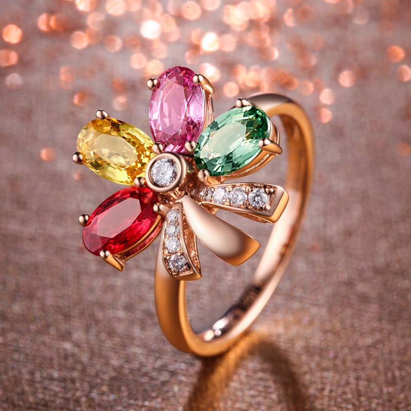 Nhẫn bạc 925 mạ vàng 18K đính hạt đá kim cương thời trang dành cho nữ R993