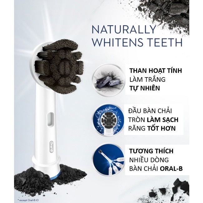 Đầu bàn chải điện Oral B Charcoal than hoạt tính làm trắng răng.Set 2 đầu thay