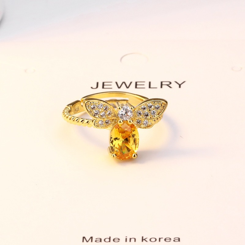 Phong Cách Mới Mạ Vàng 18K Đính Đá Citrine Tự Nhiên Nhẫn Có Thể Điều Chỉnh Mở