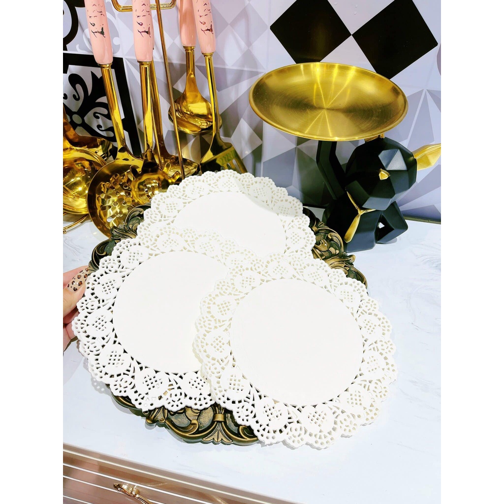 Giấy Thấm Dầu Thực Phẩm 140 Tờ Thấm Dầu Ăn Đồ Chiên Rán Tròn Hoa Văn Đục Lỗ Đa Năng Tiện Dụng