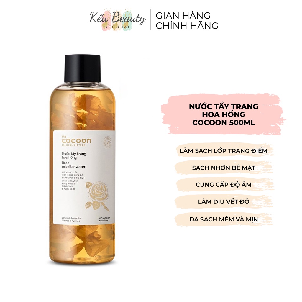 Nước tẩy trang hoa hồng hữu cơ Cocoon Rose Micellar Water làm sạch và cấp ẩm da mặt 500ml