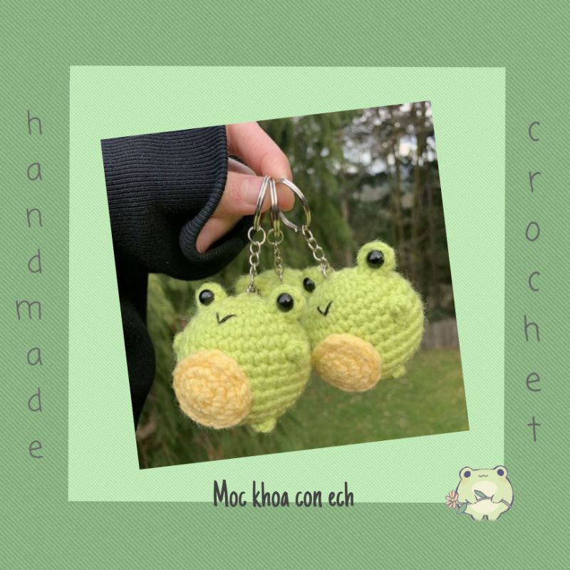 Móc khóa con ếch làm từ len handmade