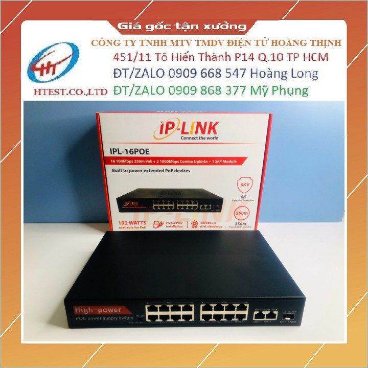 [Mã 159ELSALE hoàn 7% đơn 300K] Switch chia mạng POE 16 Port IP-Link + 2 Uplink 100/1000 Mbps