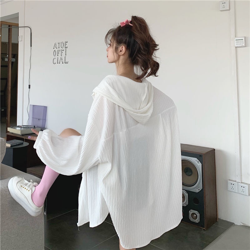 Jiashucheng Áo Khoác Cardigan Dài Tay Dáng Rộng Có Mũ Trùm Thời Trang Mùa Hè 2023 Dành Cho Nữ