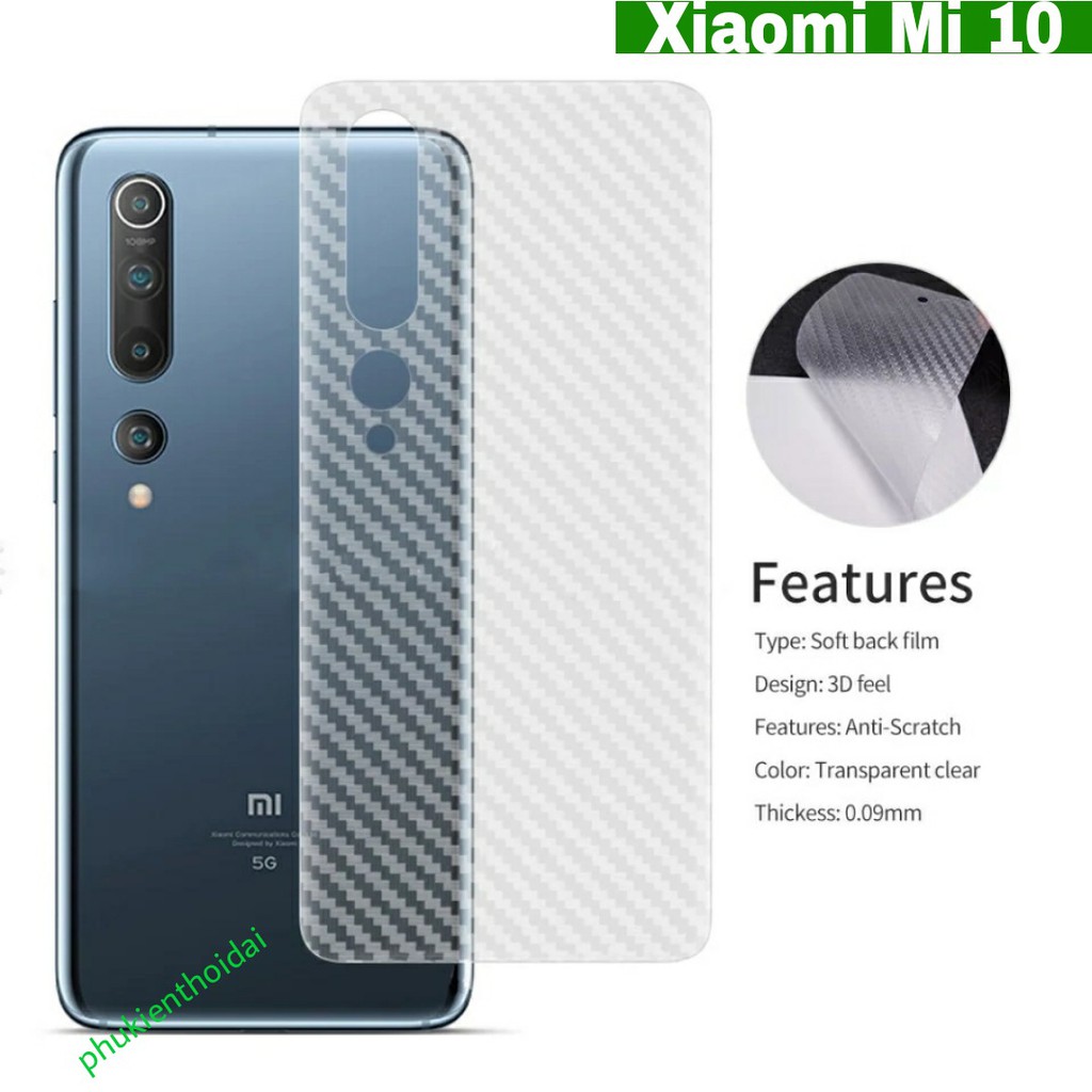 Dán lưng Carbon Xiaomi Mi 10 FREESHIP Từ 50k vân caro chống mồ hôi
