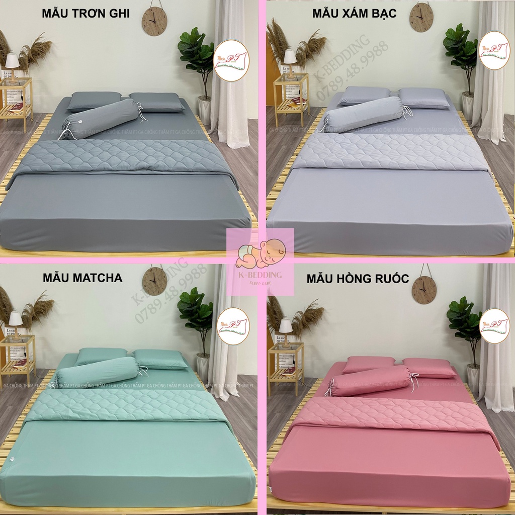 Bộ ga chống thấm cotton cho bé, drap chống thấm nước cao cấp kèm vỏ gối đầu và vỏ gối ôm mềm mịn mát (trơn hồng ruốc)