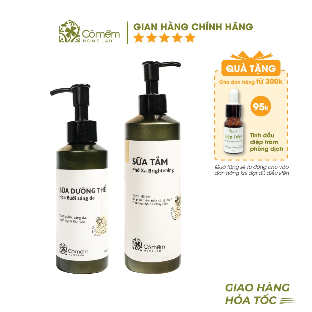 Bộ Sữa Tắm Dưỡng Thể Hoa Bưởi  Sáng Da Cỏ Mềm 400g