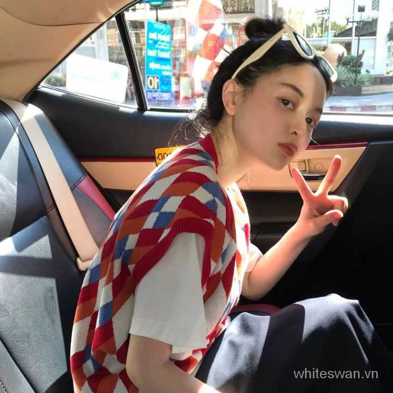 Áo Len Không Tay Cổ Chữ V Họa Tiết Sọc Caro Nhiều Màu Sắc Phong Cách Hàn Quốc Mới | BigBuy360 - bigbuy360.vn