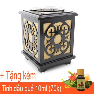Đèn Xông Tinh Dầu Gỗ Vuông + Tặng tinh dầu trị giá 70k + Bóng dự phòng - Đèn Tinh Dầu Cao Cấp