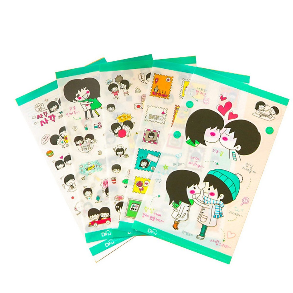 Bộ 5 Tấm Sticker Trang Trí Nhật Ký Tình Yêu Màu Xanh Lá FF026